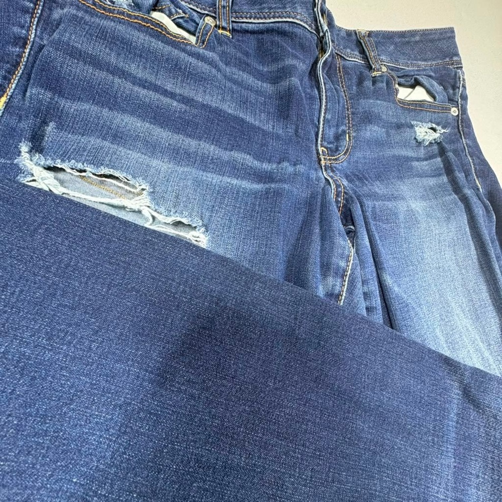 American Eagle Skinny Jeans Women 14 Dark Wash Distressed Ripped Denim High Rise